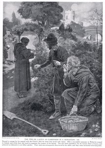 The two de Laceys as gardeners in a monastery AD1210 by Ernest Prater